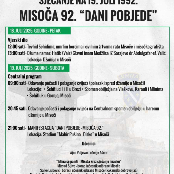 Program obilježavanja Manifestacije sjećanja na 19. juli 1992. godine “DANI POBJEDE - MISOČA '92.“ 
