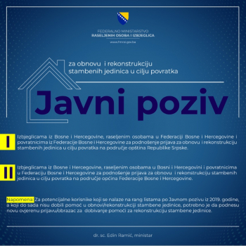 Javni poziv Izbjeglicama iz Bosne i Hercegovine